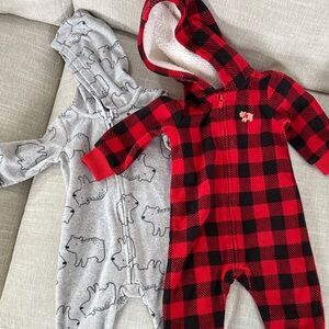 Simply Joys by Carter's Red Plaid and Gray Bear Fleece Suits